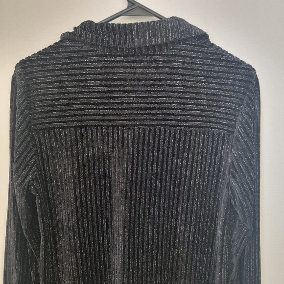 House of Harlow Black Velvet Striped‎ Button Up Long Sleeve Metallic Sheer Small - Picture 5 of 10